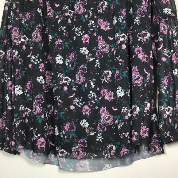 On off shoulder roses print long raunched sleeve blouse peasant milkmaid boho XL - Picture 6 of 8